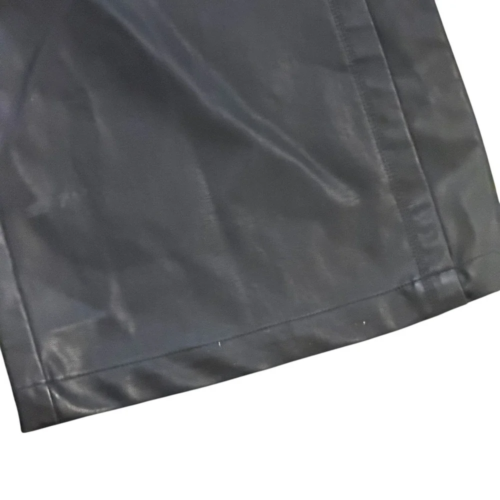 Handless Inc Black Faux Leather Wide Leg‎ Pants High Waisted Seam Detail Size L